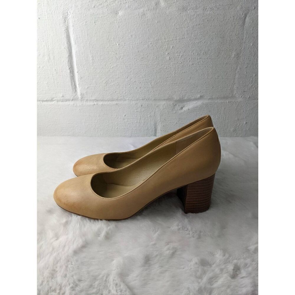Adrienne Vittandi Leather Pumps in Nude Contrast‎ Block Heel Classic Size 10 New